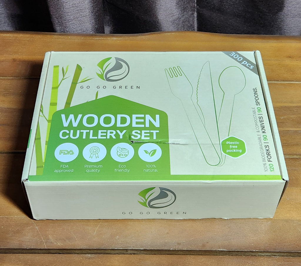 100% Compostable Cutlery Set - 300 Pieces Wooden Compostable Utensils