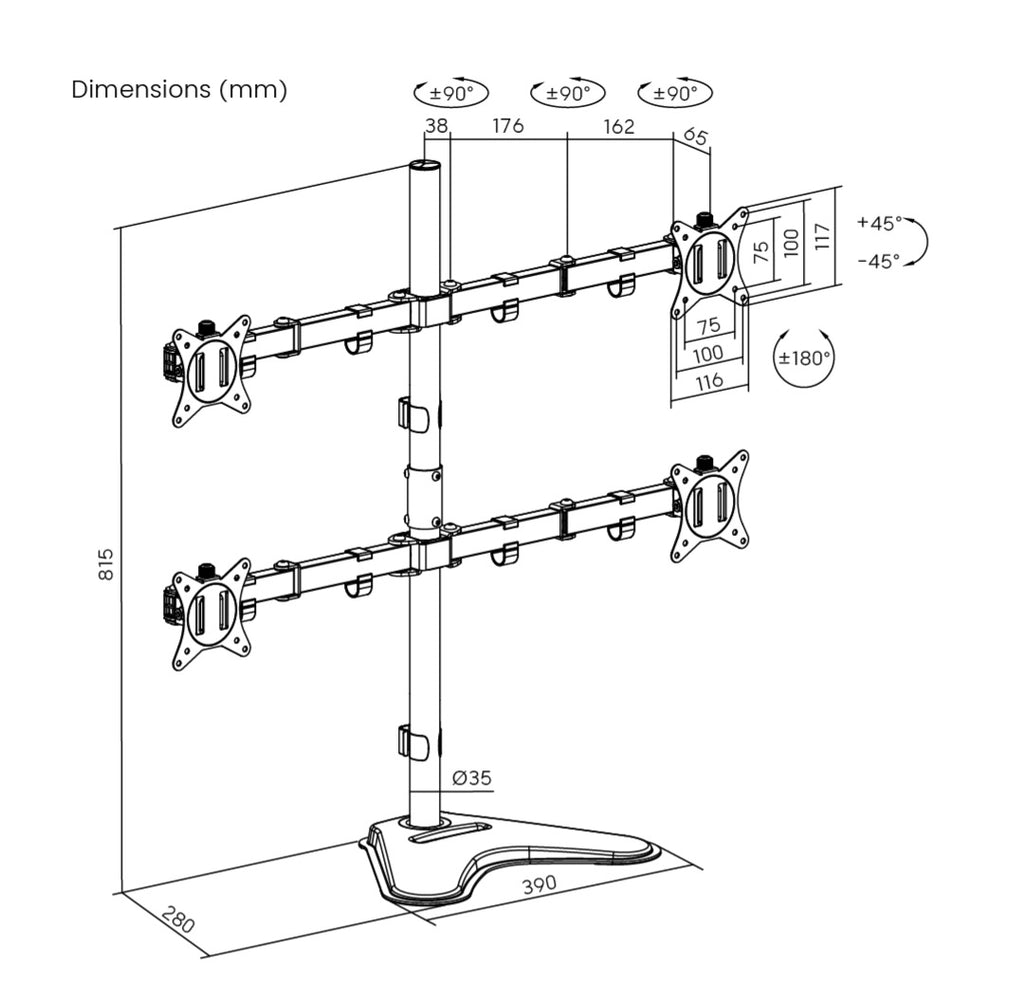 Quad-Monitor Steel Articulating Monitor Desk Stand