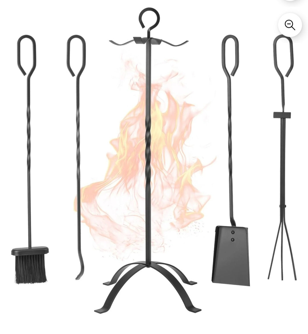 Fireplace Tool Set 5PC Wrought Iron