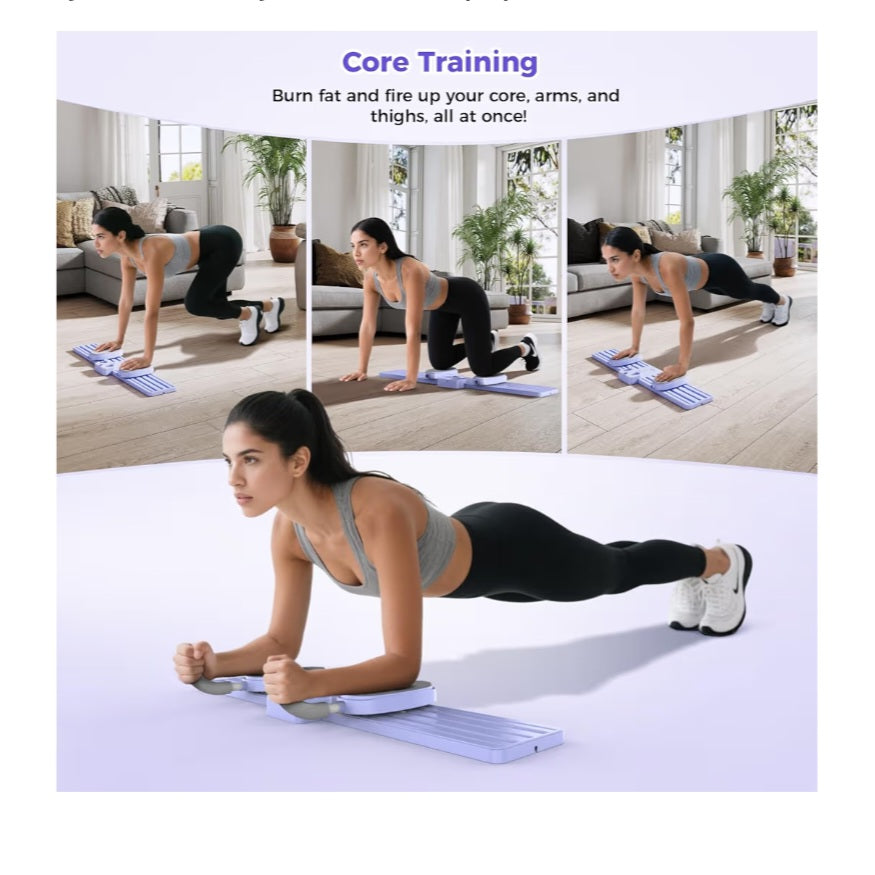 Ski Exercise Machine, Foldable Pilates Slider Board with Resistance Bands, Ab and Leg Trainer NEW