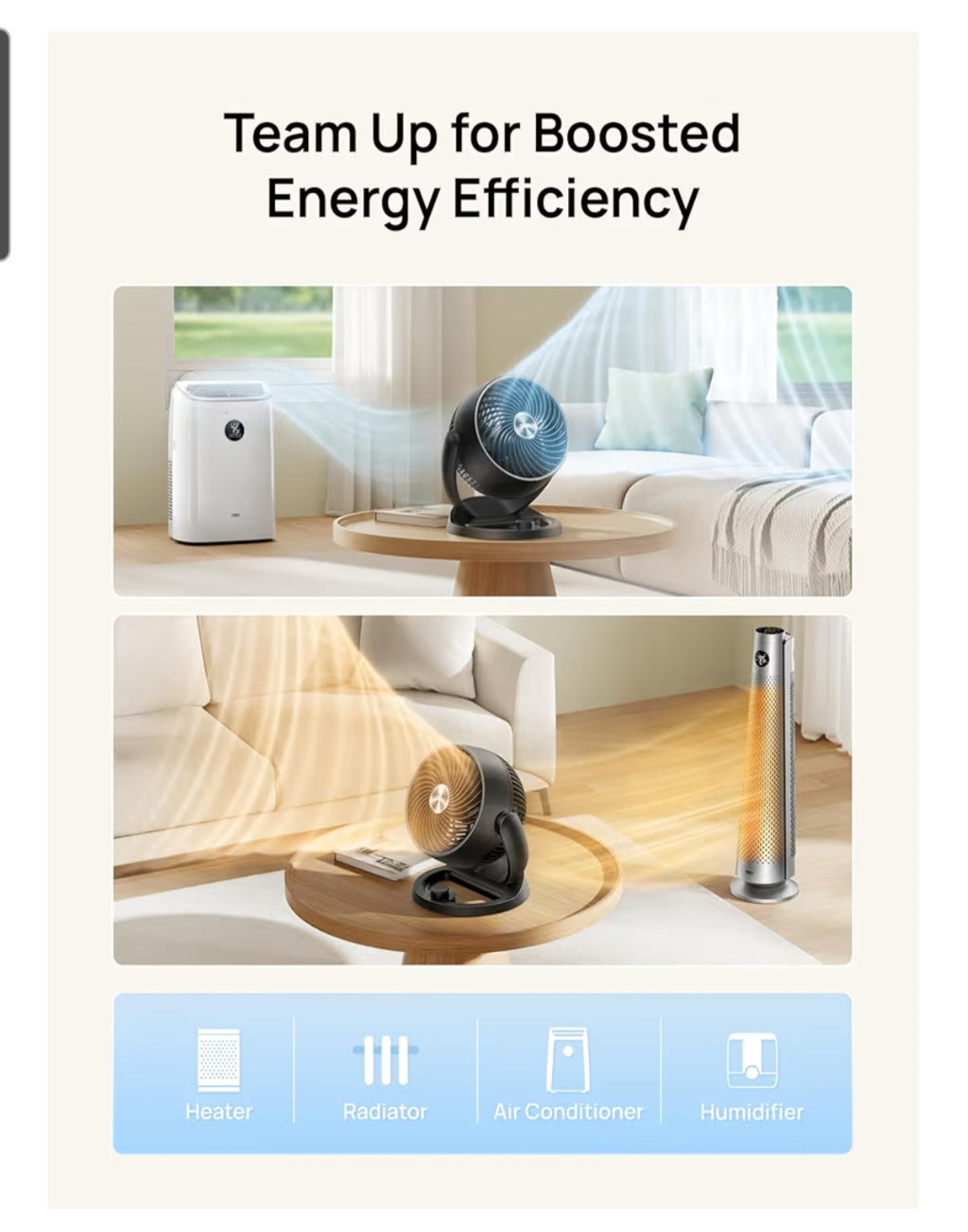 Fan- Whole Room, 120° Adjustable Tilt, 3 Speeds, Desktop Fan for Home, Office, Kitchen