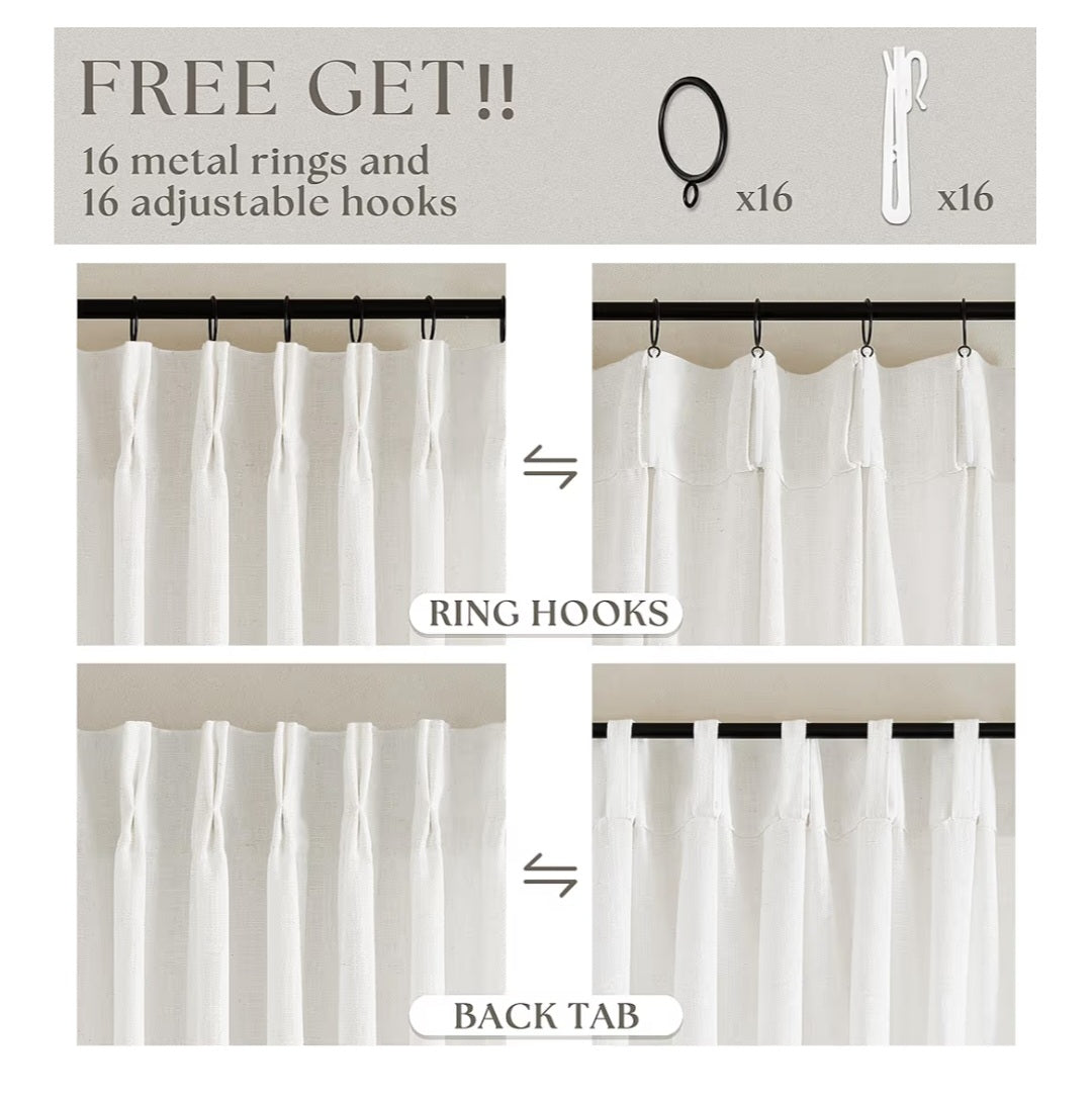 Curtains Pinch Pleated High Ceiling Tall Curtains 2 Panels Set Beige White 120"x 40" NEW