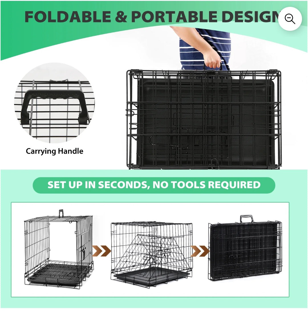 Dog Crate 18" Foldable Metal Kennel,Secure Slide-Bolt Latches