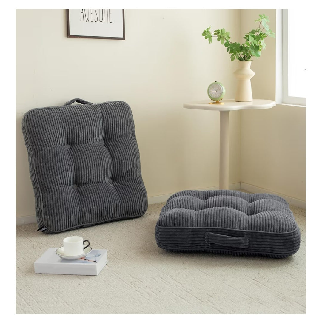Floor Pillow 5" Thick Square Tufted Corduroy Grey Meditation Floor Sitting Pack of 2