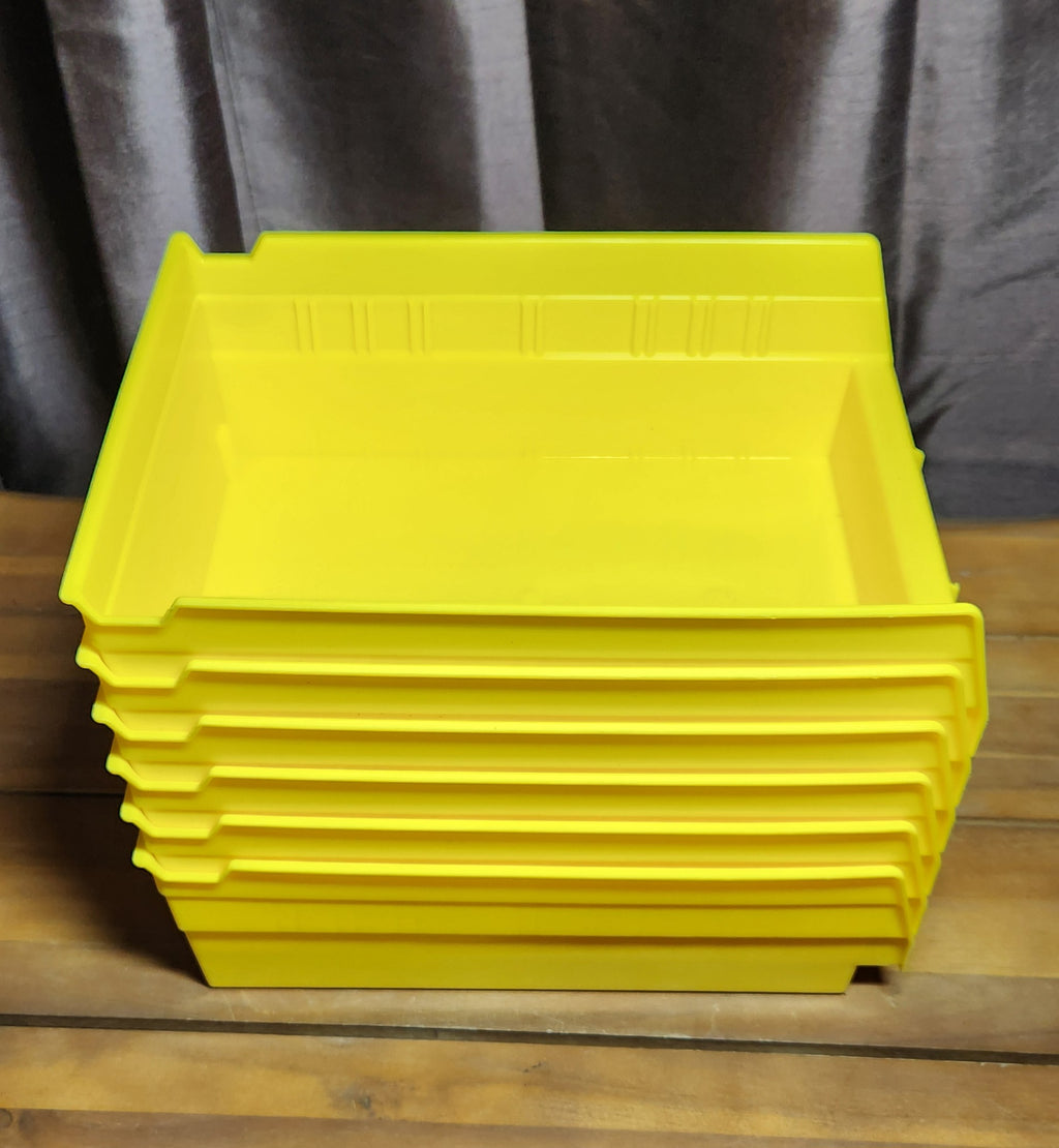 Plastic Shelf Bins, Heavy Duty Storage Bins for Garage, Closet, and Drawer Organization, 12" x 8" x 4", Yellow, 6-Pack