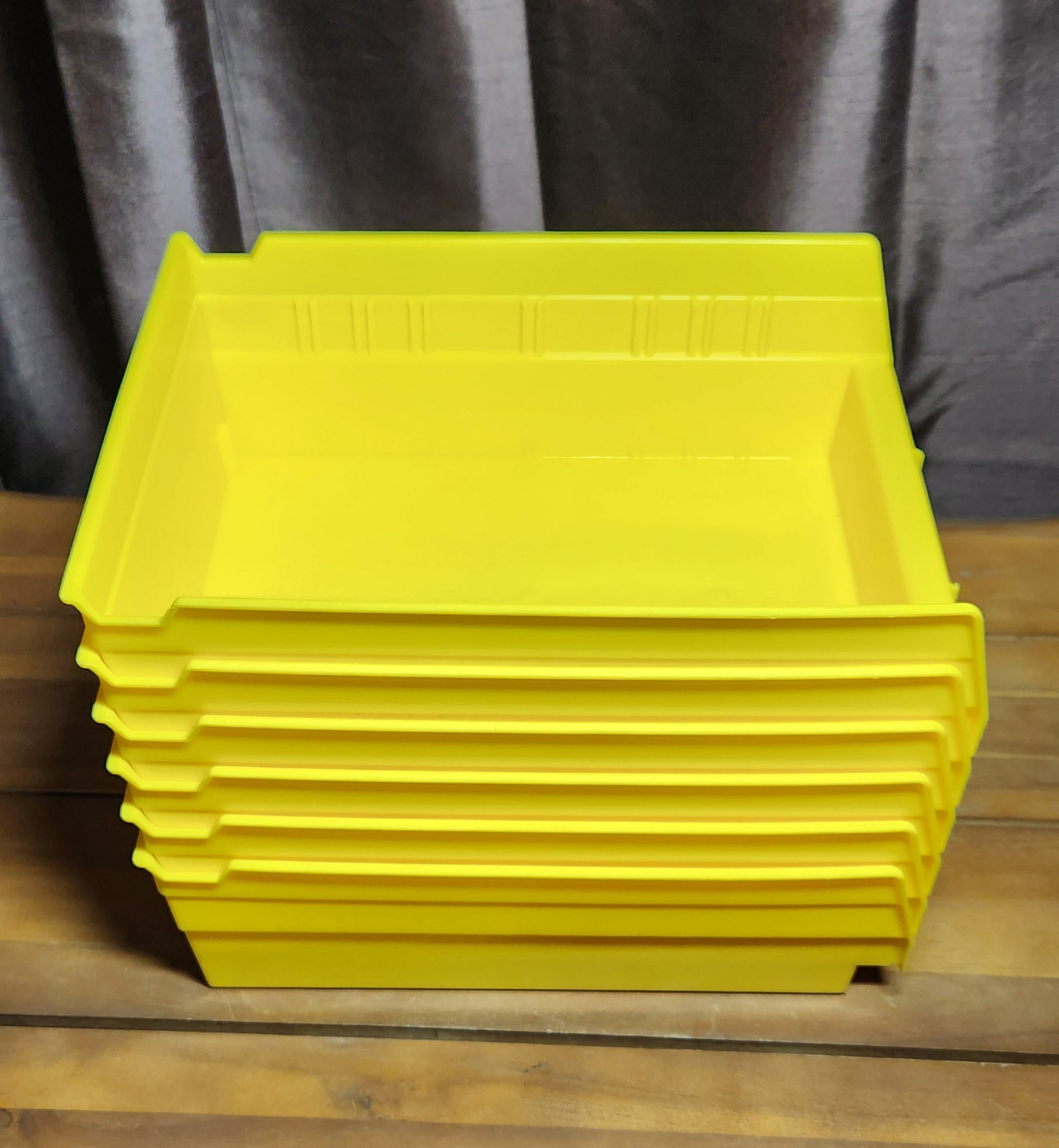 Plastic Shelf Bins, Heavy Duty Storage Bins for Garage, Closet, and Drawer Organization, 12" x 8" x 4", Yellow, 6-Pack