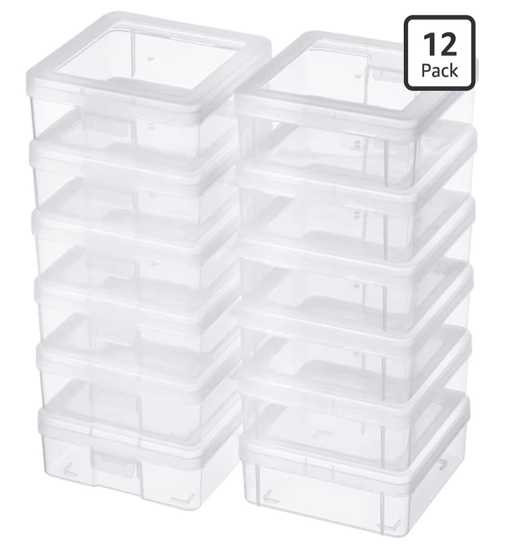 12 Pack Storage Containers with Latching Lid 5" x 5"x 1.9" Stackable Boxes