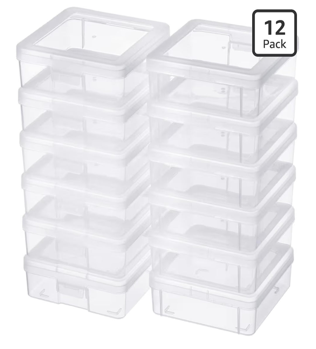 12 Pack Storage Containers with Latching Lid 5" x 5"x 1.9" Stackable Boxes