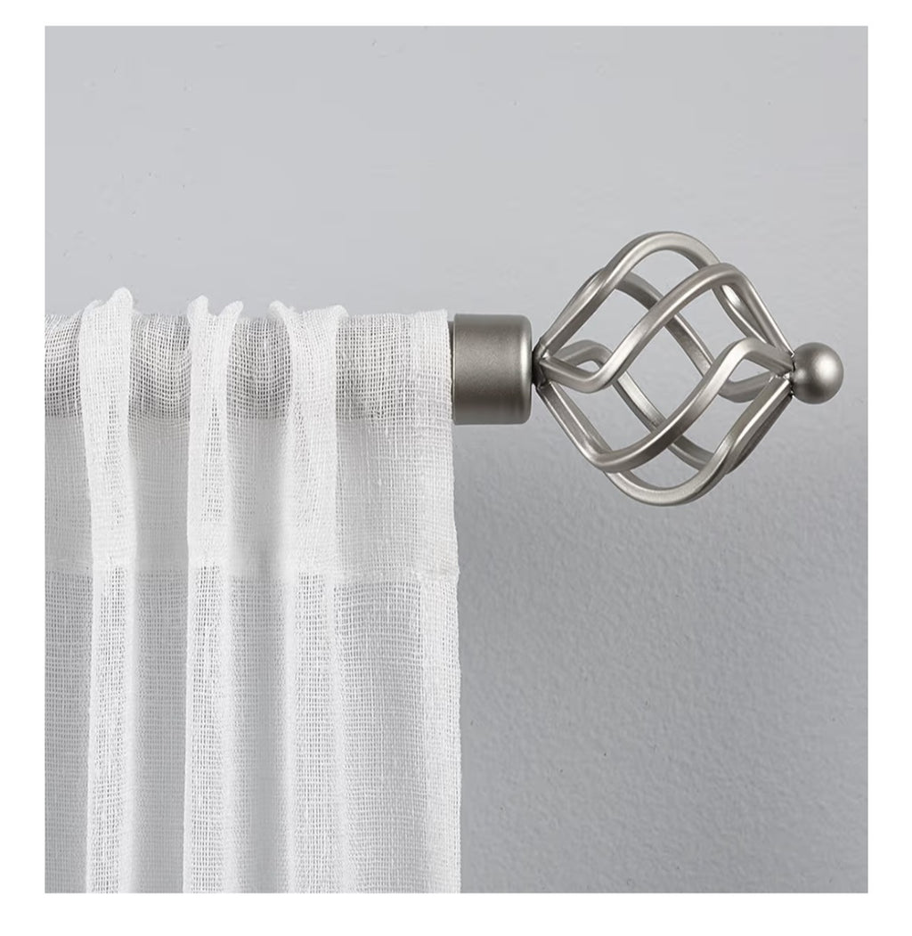 Torch 1" Curtain Rod and Coordinating Finial Set, Matte Silver, Adjustable 36"-72"