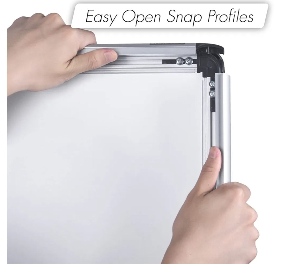Snap Open A-Frame Sidewalk Sign 34” X 24”, Aluminum Front Load Poster Holder for A1 Size, Magnetic Double Sided Sandwich Board Dry Erase Surface