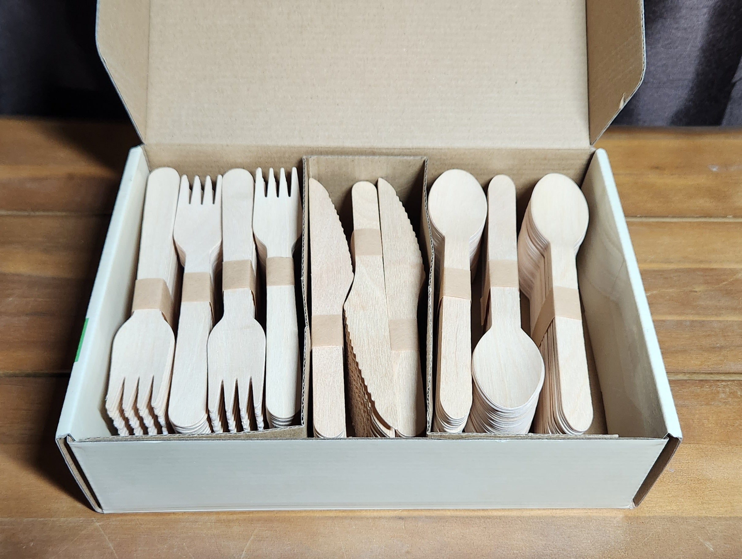 100% Compostable Cutlery Set - 300 Pieces Wooden Compostable Utensils