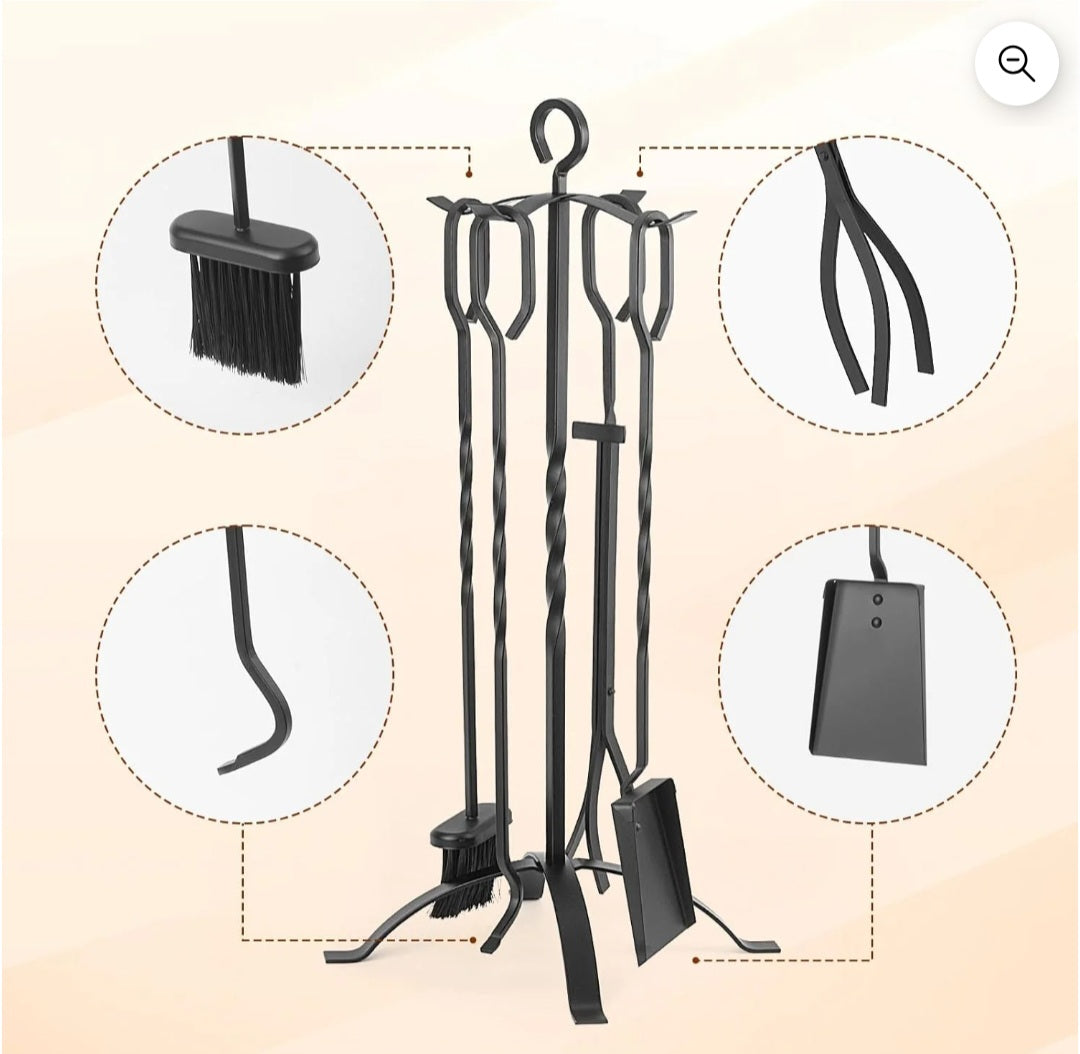 Fireplace Tool Set 5PC Wrought Iron