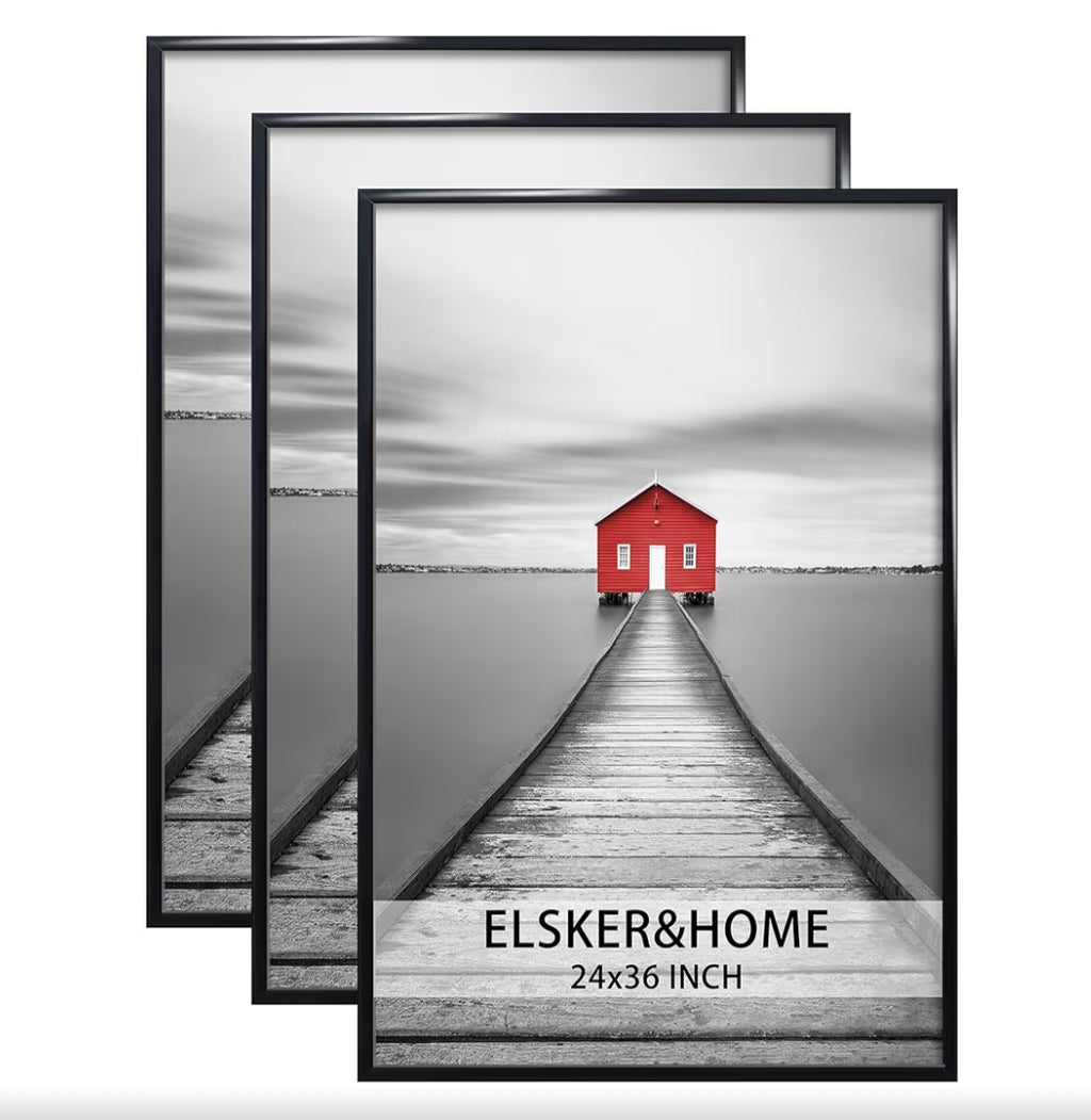 24x36 Poster Frame 3 Pack, Black Picture Frame for Horizontal or Vertical Wall Mounting, Sturdy and Scratch-proof