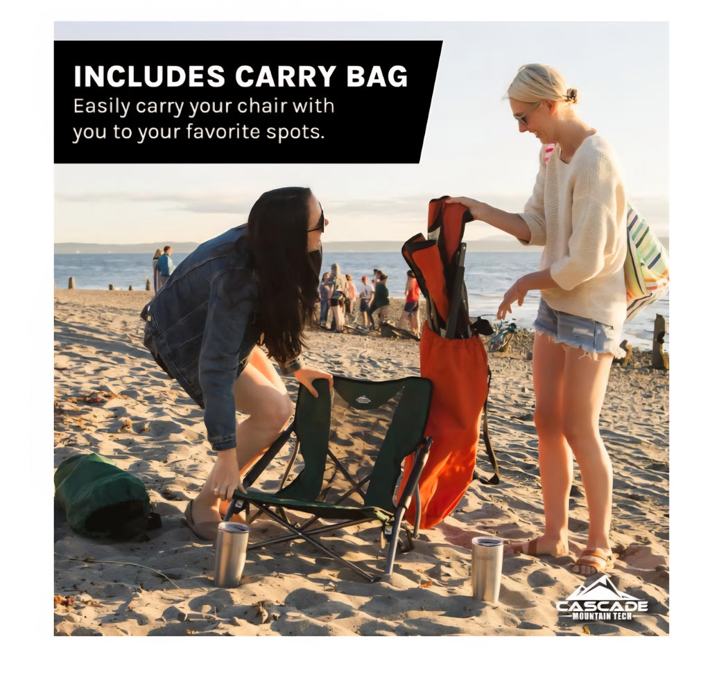 Cascade Mountain Tech Folding Camp Chair for Camping, Beach, Picnic, Barbqeues, Sporting Events with Carry Bag