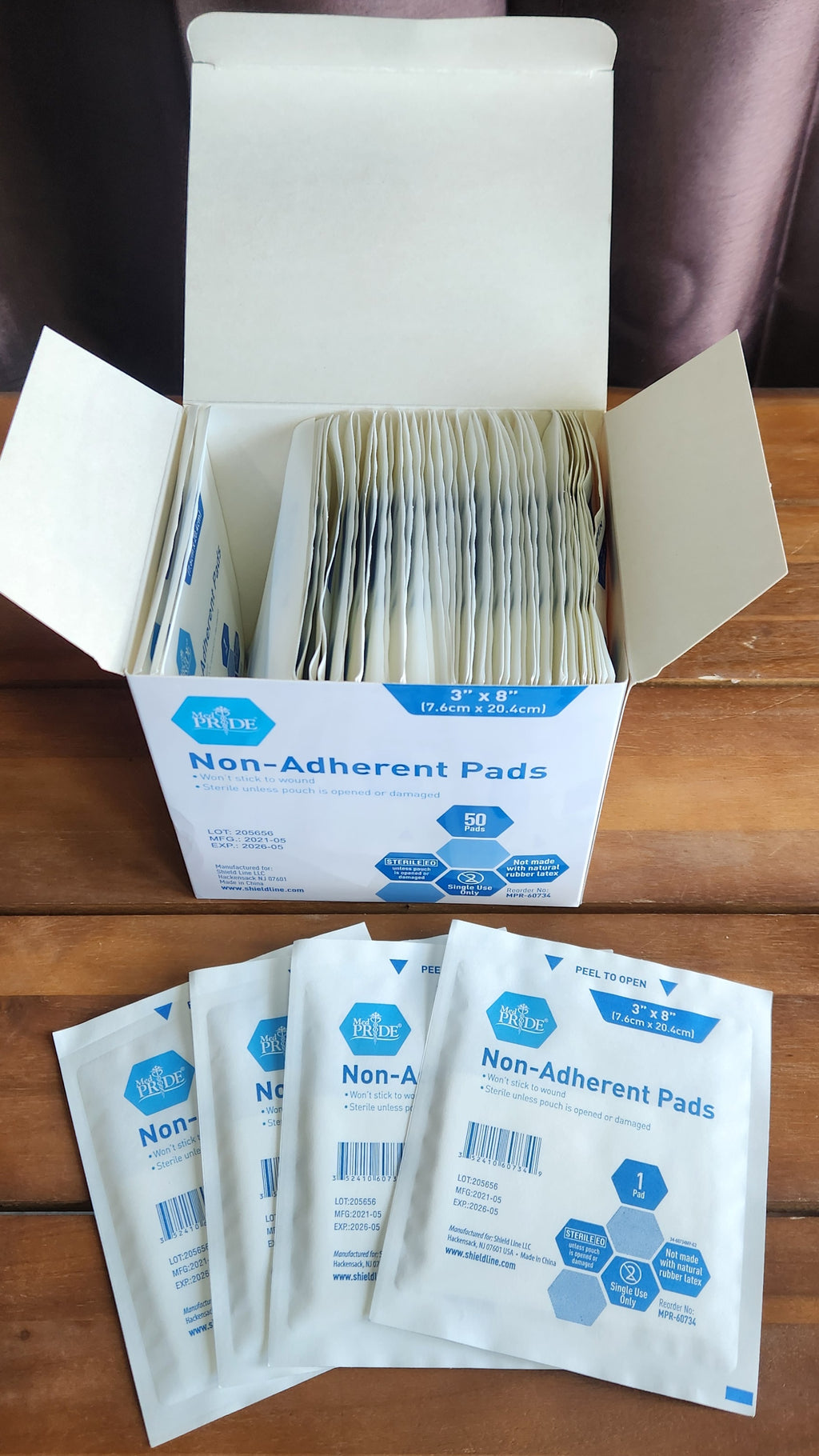 Sterile Nonstick Pads for Wound Care Absorbent Non-Adherent 3x8 In 50pk MedPride