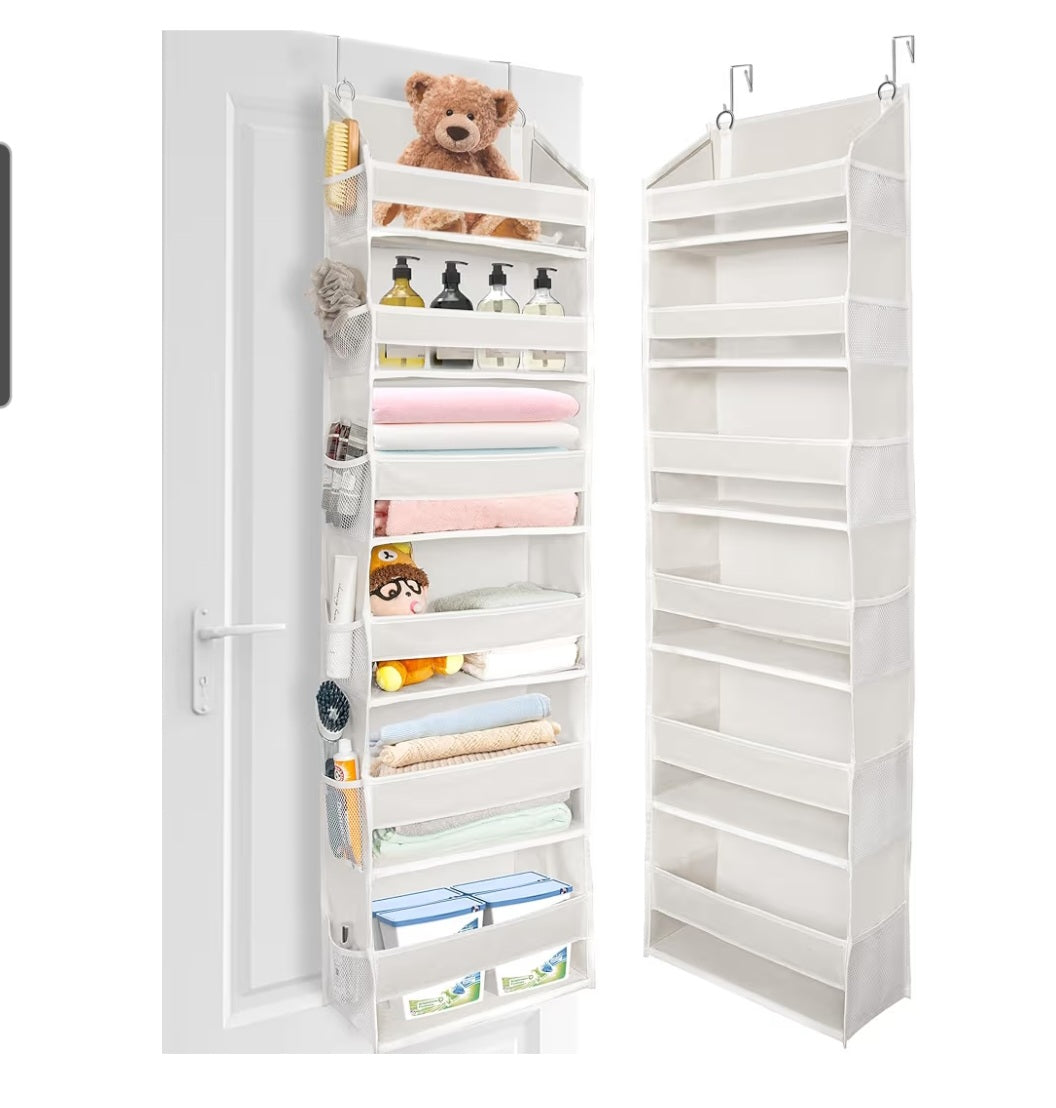 Over The Door Organizer 6 Large Pockets 12 Side Pockets, 50lbs Weight Capacity Beige NEW