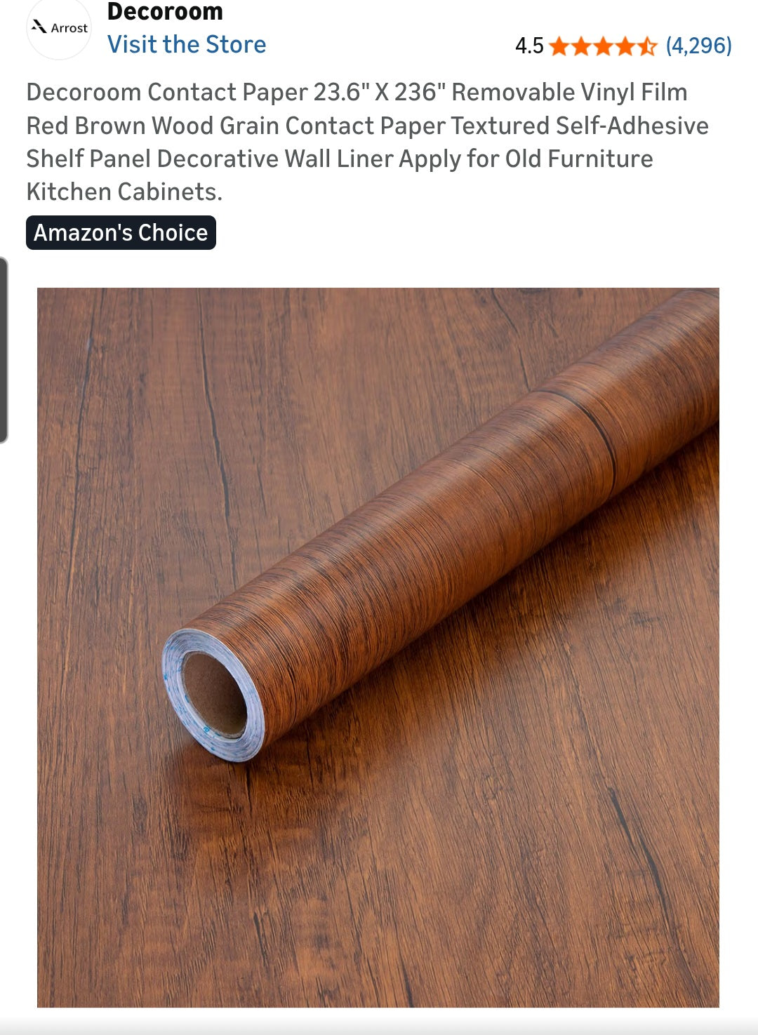 Wood Grain Contact Paper- 1 Roll Removable Vinyl Film Red Brown Wood Wallpaper 23.6" x 118"