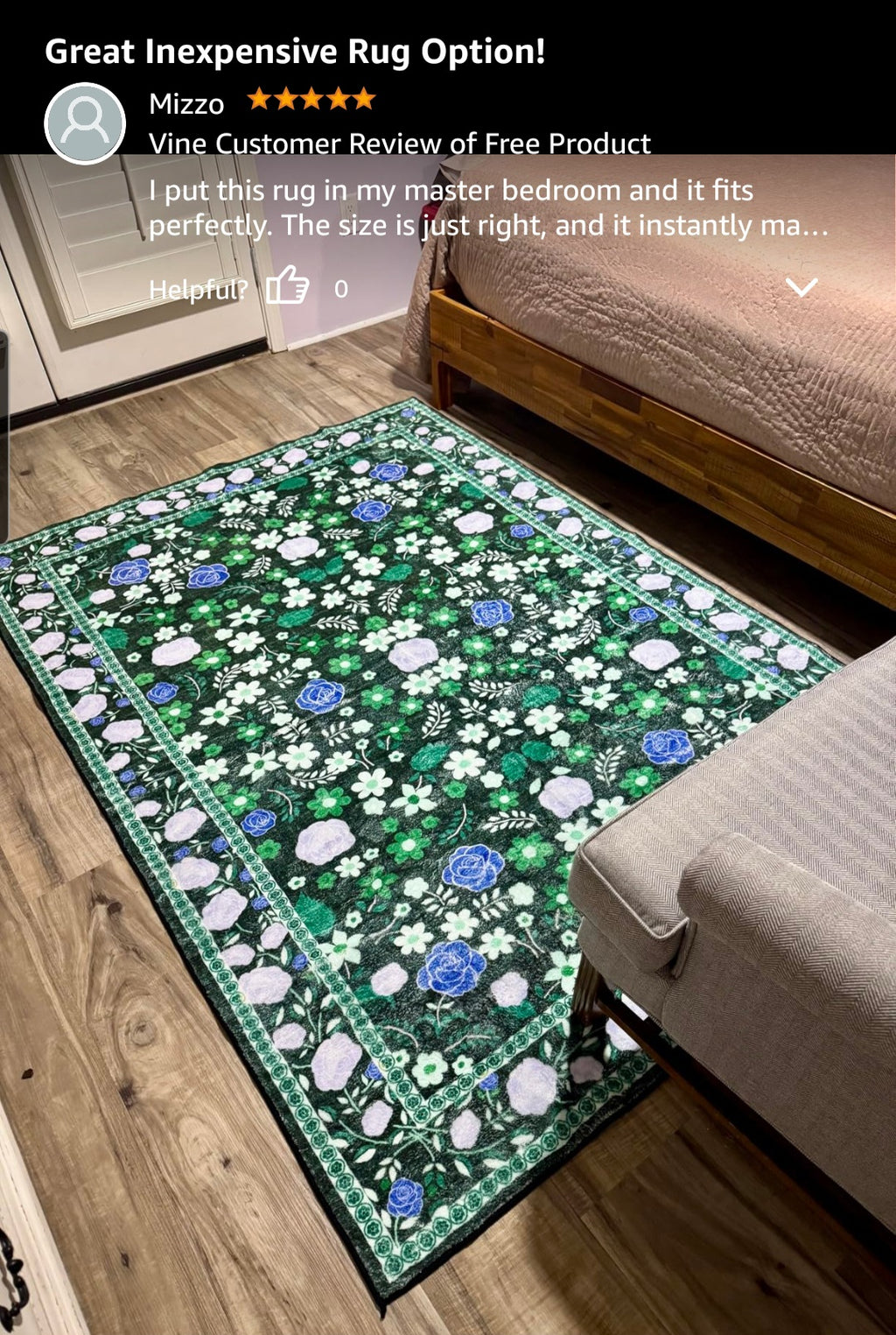 Green Area Rug 5'x7' Washable for Living Room, Low Pile Non-Slip Vintage Printed Rug