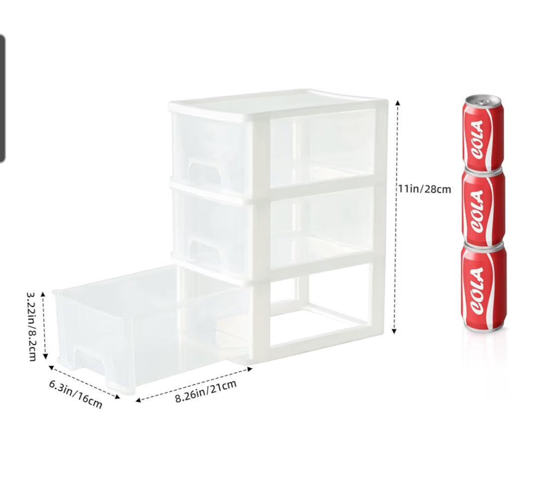 Small 3 Drawer Storage Organizer, White Plastic Drawer Storage
