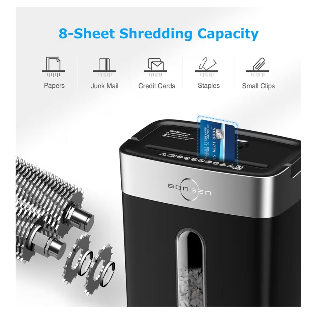 Shredder for Home Office, 4 Gallons 8-Sheet Cross Cut Credit Card Shredder