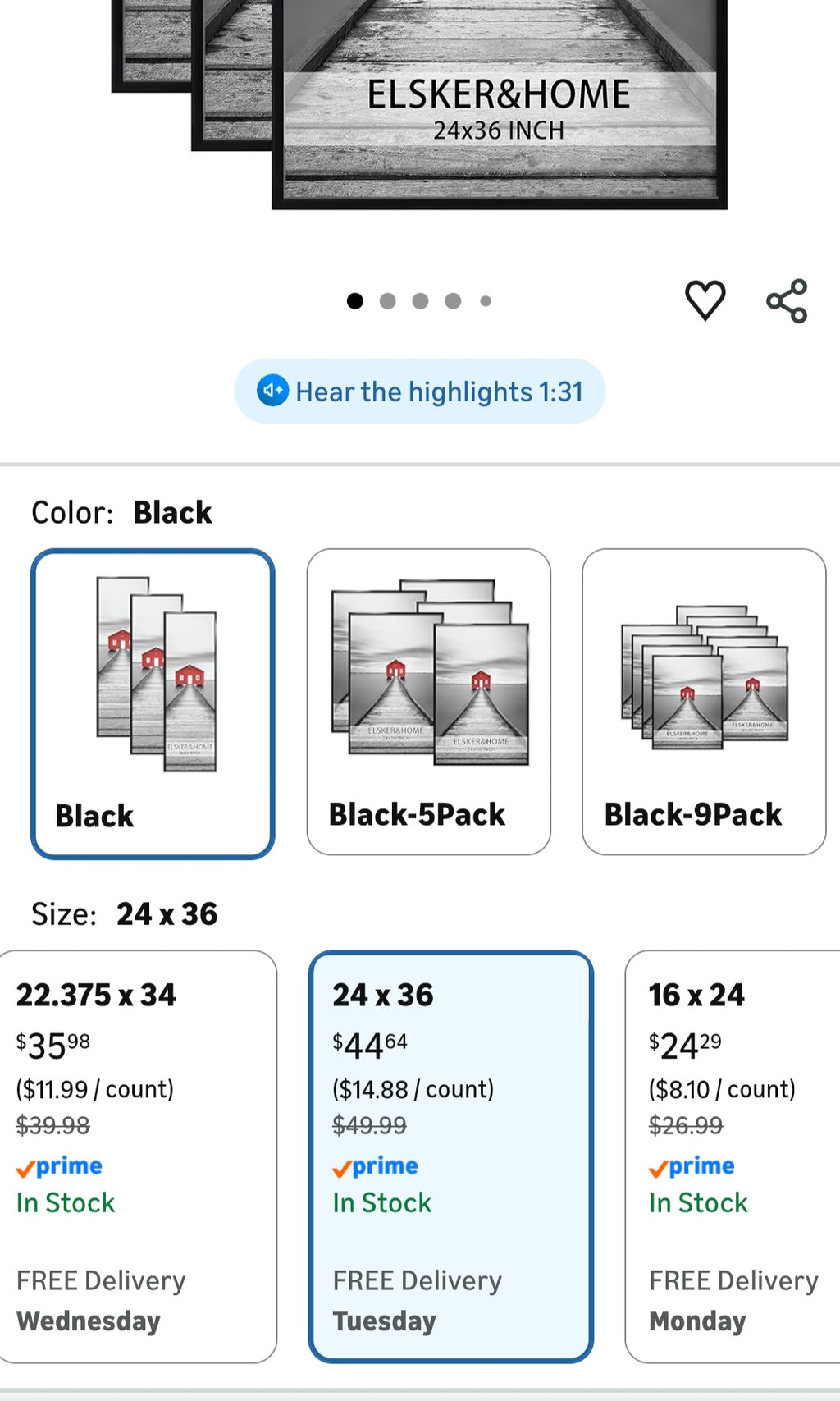 24x36 Poster Frame 3 Pack, Black Picture Frame for Horizontal or Vertical Wall Mounting, Sturdy and Scratch-proof