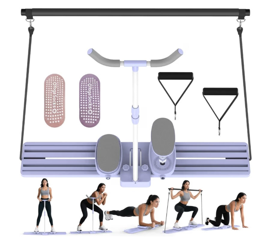 Ski Exercise Machine, Foldable Pilates Slider Board with Resistance Bands, Ab and Leg Trainer NEW