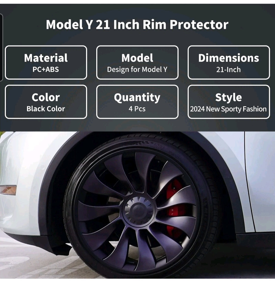 Tesla Model Y 21 Inch Wheel Rim Protector Hubcaps Matte Black 4Pcs
