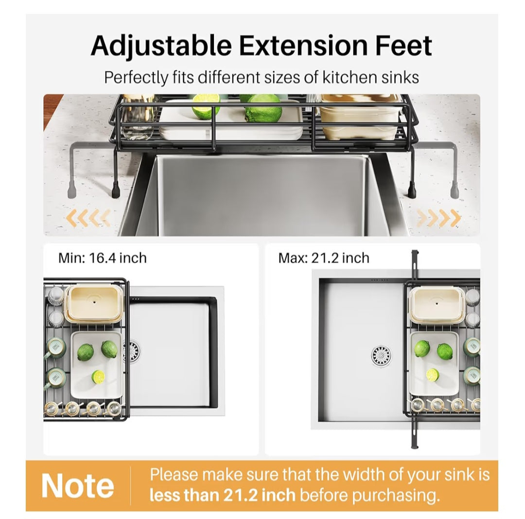Dish Drying Rack-Extendable Large for Kitchen Counter, Stainless Steel with Utensil Holder (Black)
