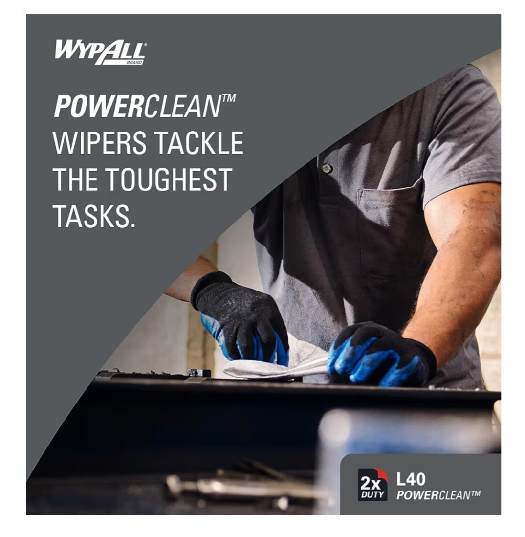 Wypall PowerClean L40 Cloths Extra Absorbent, Quarterfold, Bulk Paper Wipers, White (18 Packs of 56 Sheets, 1,008 Sheet Total)