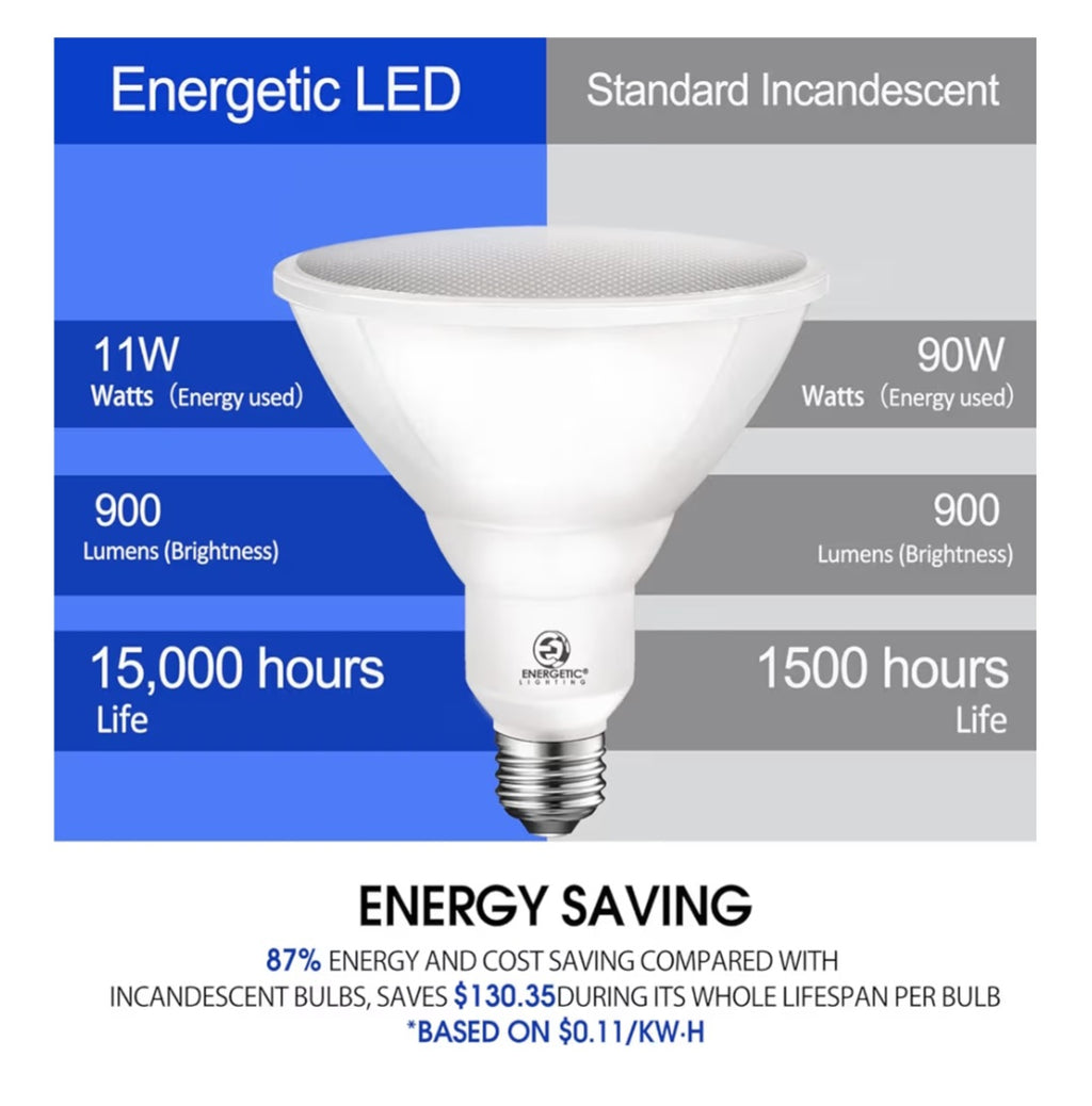 Energetic PAR38 LED Flood Outdoor Light Bulb, 5000K Daylight, 90 Watt Equivalent 6 pack