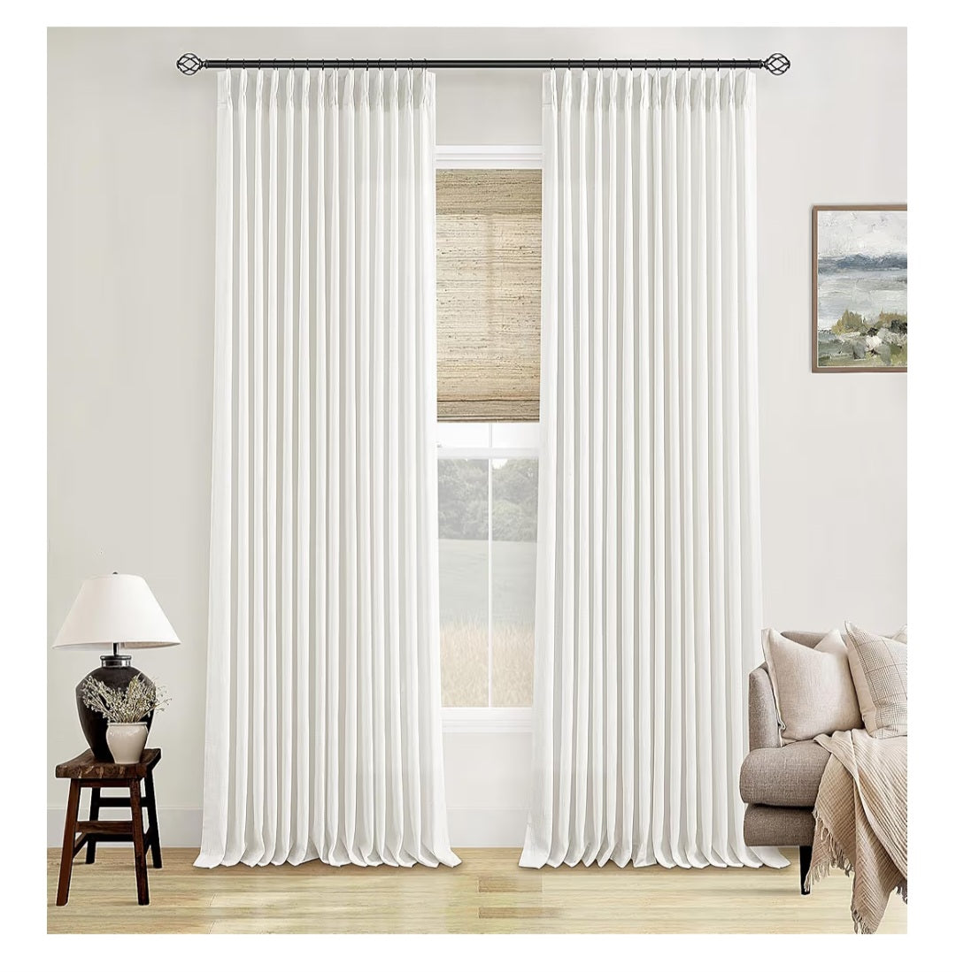 Curtains Pinch Pleated High Ceiling Tall Curtains 2 Panels Set Beige White 120"x 40" NEW