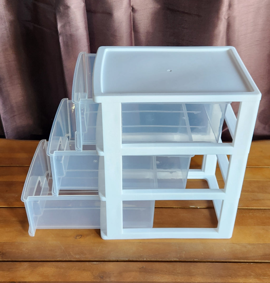 Small 3 Drawer Storage Organizer, White Plastic Drawer Storage