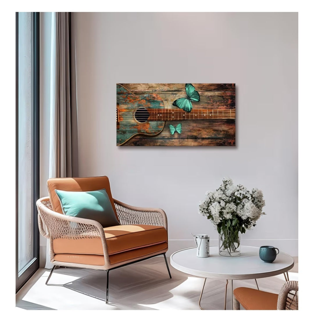 Large Abstract Vintage Guitar Wall Art，Music Decor Art Canvas Prints 47" x 23" NEW