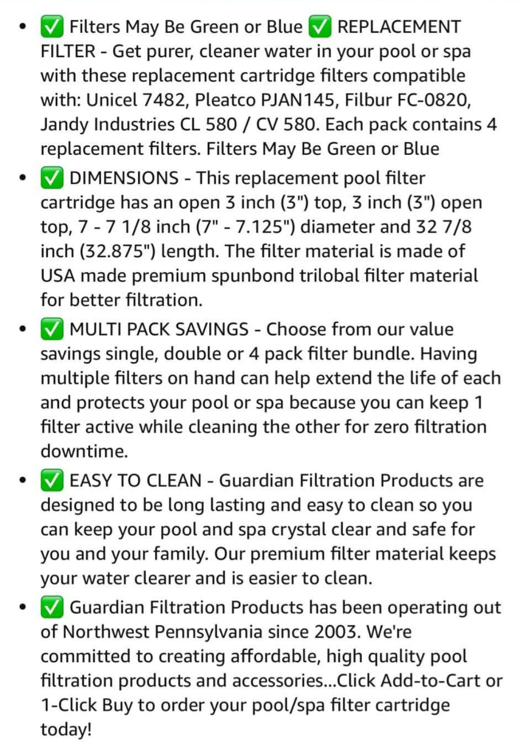 Pool Filter Cartridge 732-184-04 Four Pack Replacement