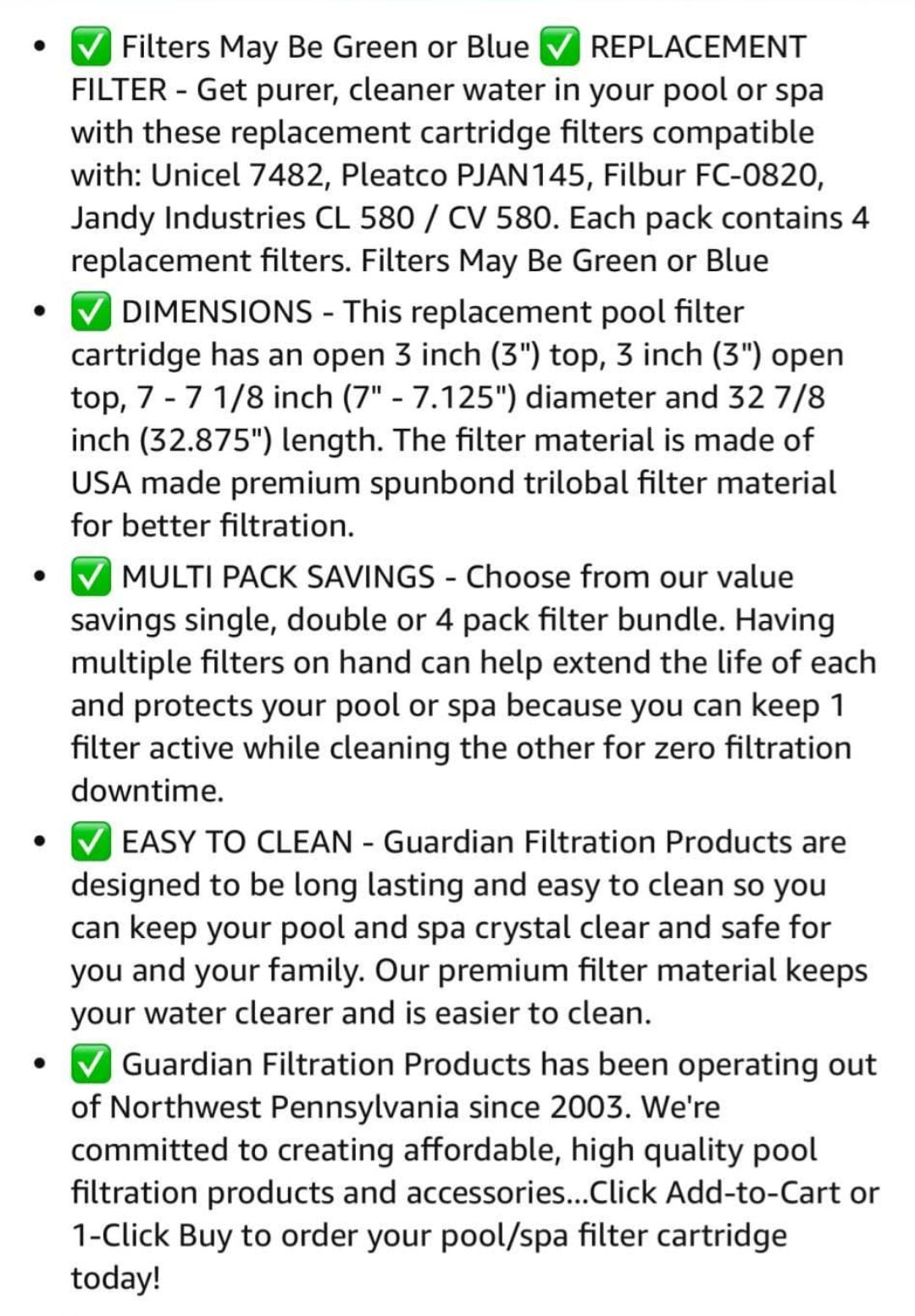 Pool Filter Cartridge 732-184-04 Four Pack Replacement